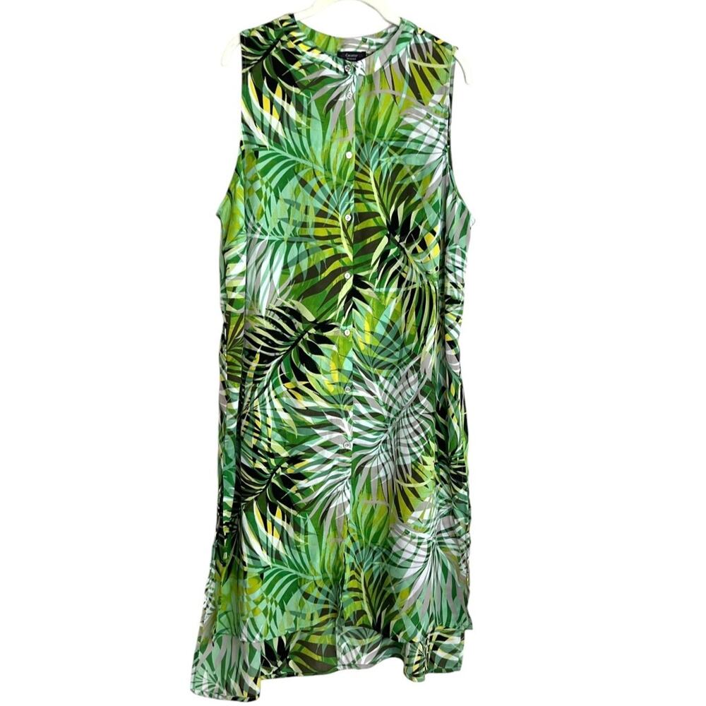 Cocomo Womens Sheer Cover Up Dress 1X Green Tropical Button Front Midi